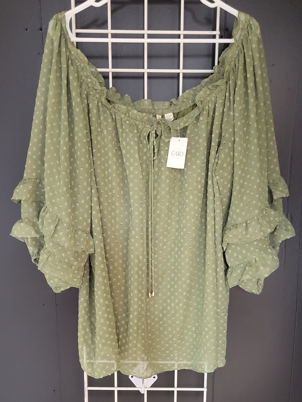 Nwt, Cato Olive Green Dotted Off-Shoulder Ruffle Blouse, 22/24